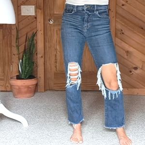 L'Agence Jordan vintage straight cropped distressed Denim sz27-28